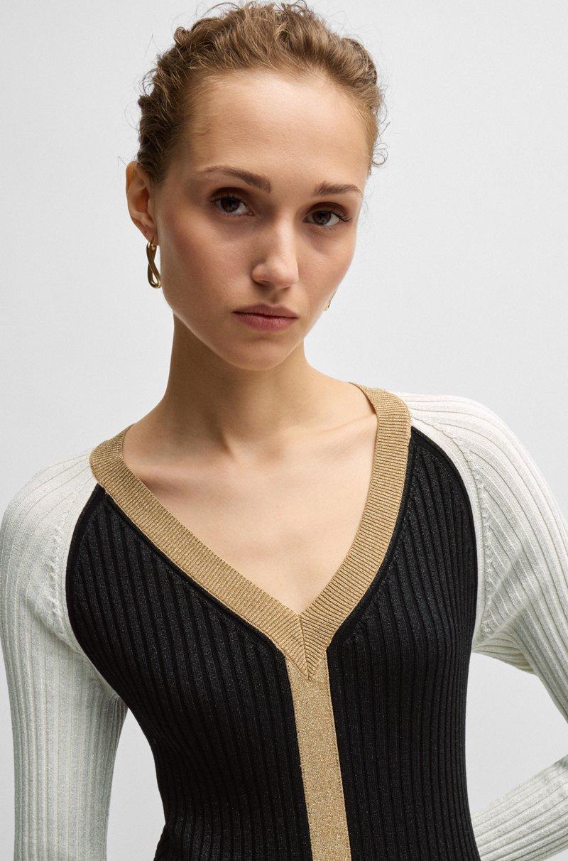 Hugo Boss Vestido De Punto De Tejido Metalizado Con Escote En Pico