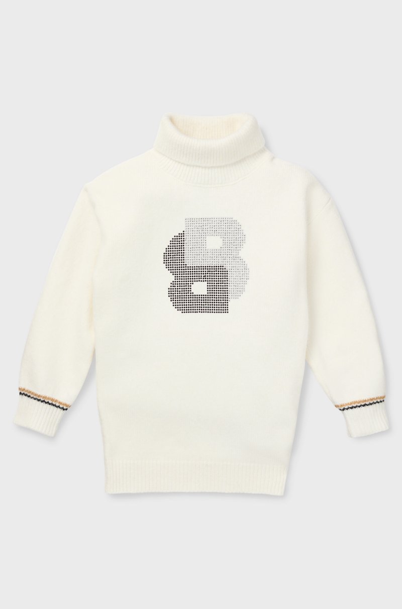 Hugo Boss Vestido de punto para niños con cuello vuelto y monograma Double B de estrás