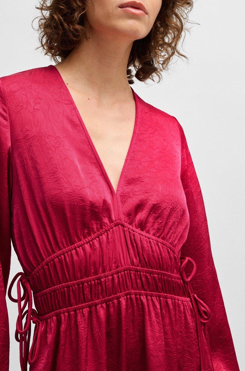 Hugo Boss Vestido De Satén Arrugado Con Cintura Ajustable