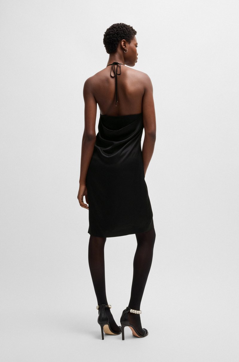 Hugo Boss Vestido De Satén Con Tirantes Halter Y Ribete De Cristal