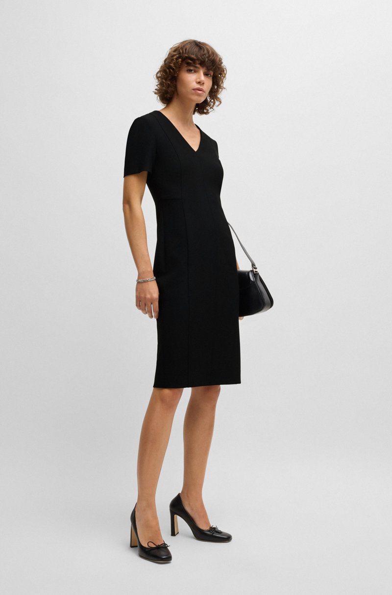 Hugo Boss Vestido de tejido elástico con escote en pico
