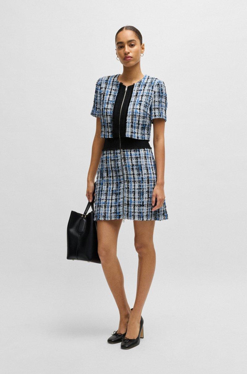 Hugo Boss Vestido de tweed multicolor con ribetes en contraste