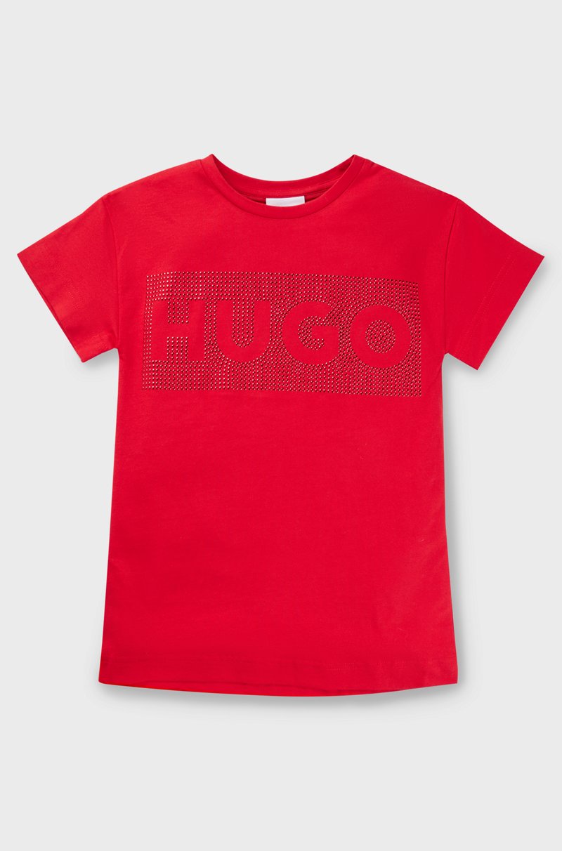 Hugo Boss Vestido estilo camiseta de punto de algodón para niños con ilustración de logo con tachuelas