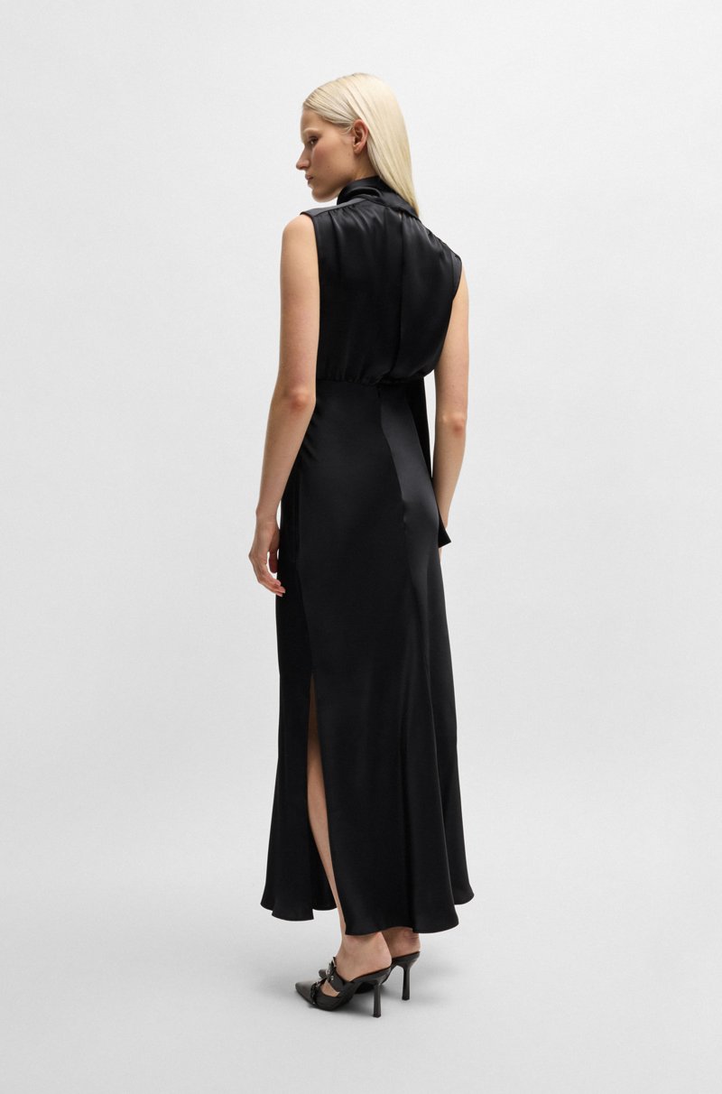 Hugo Boss Vestido Maxi De Satén Con Lazo En El Cuello