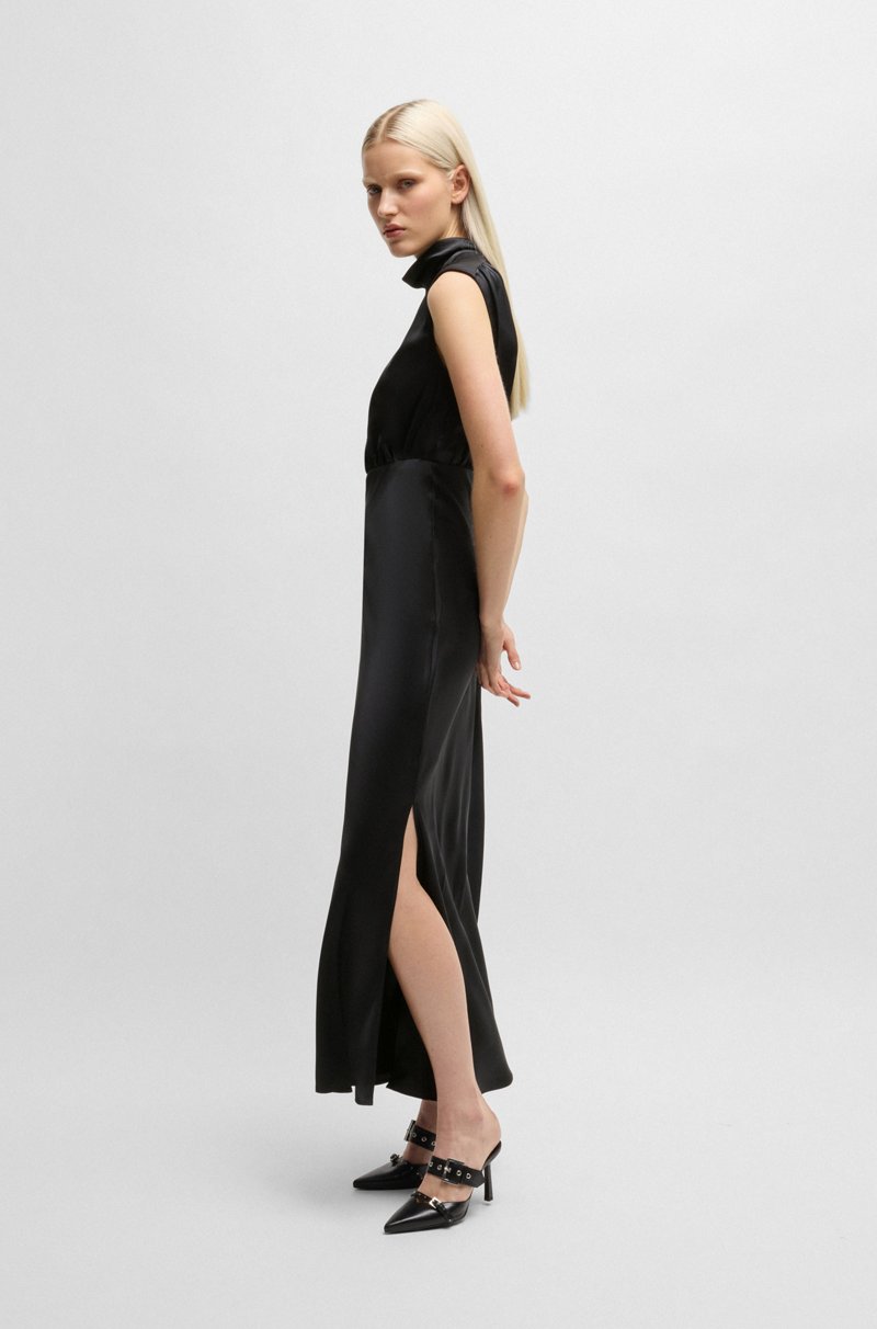 Hugo Boss Vestido Maxi De Satén Con Lazo En El Cuello