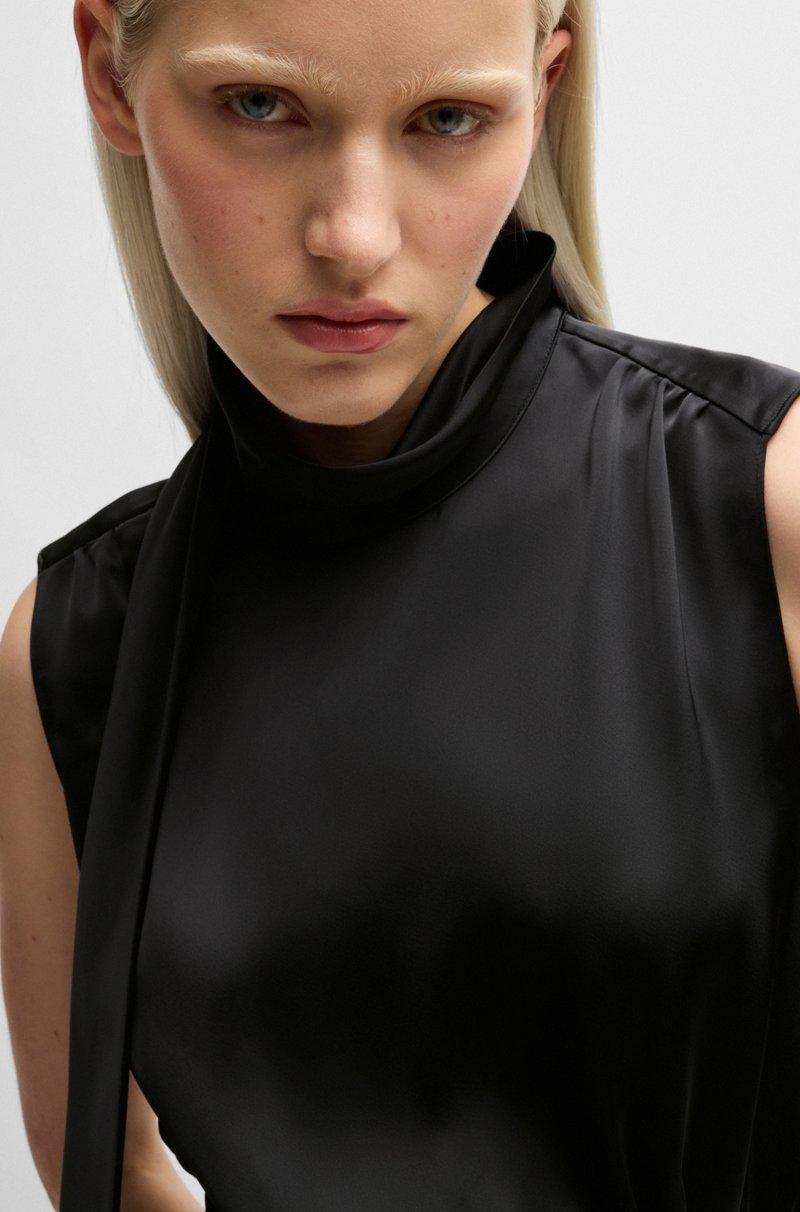 Hugo Boss Vestido Maxi De Satén Con Lazo En El Cuello