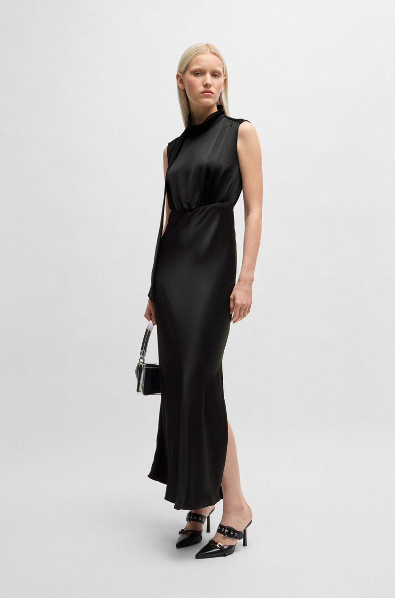 Hugo Boss Vestido maxi de satén con lazo en el cuello