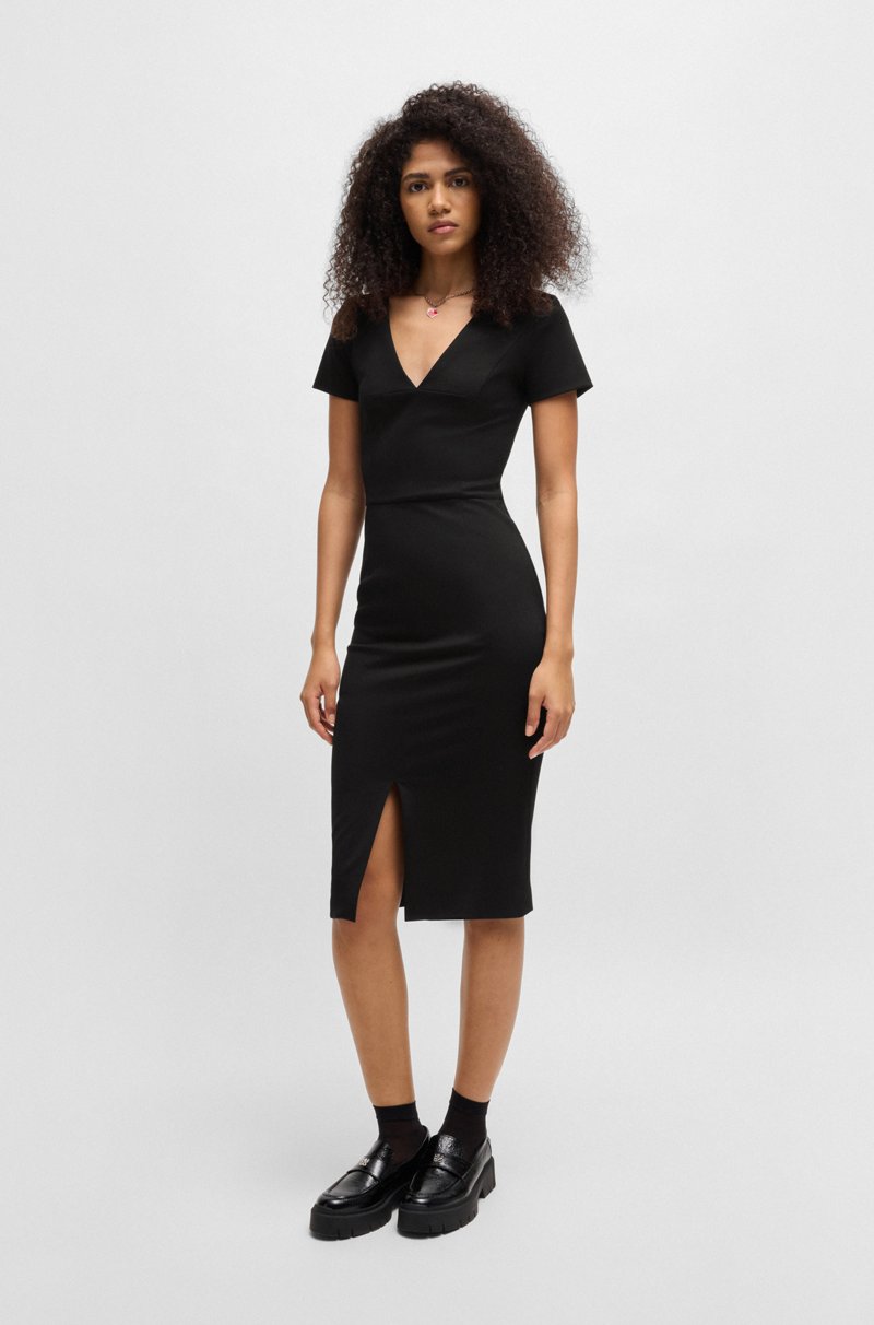 Hugo Boss Vestido Midi Slim Fit De Tejido Elástico Con Escote En Pico