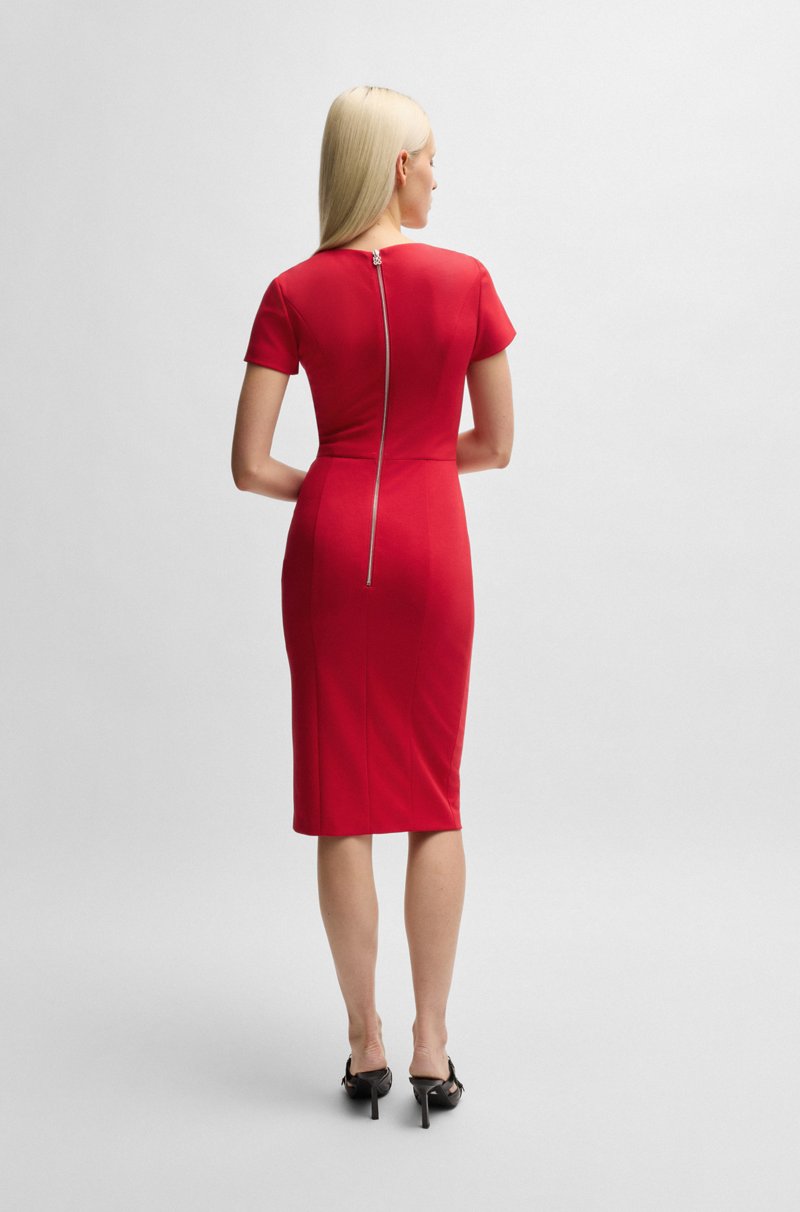 Hugo Boss Vestido Midi Slim Fit De Tejido Elástico Con Escote En Pico