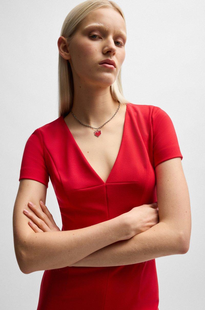 Hugo Boss Vestido Midi Slim Fit De Tejido Elástico Con Escote En Pico