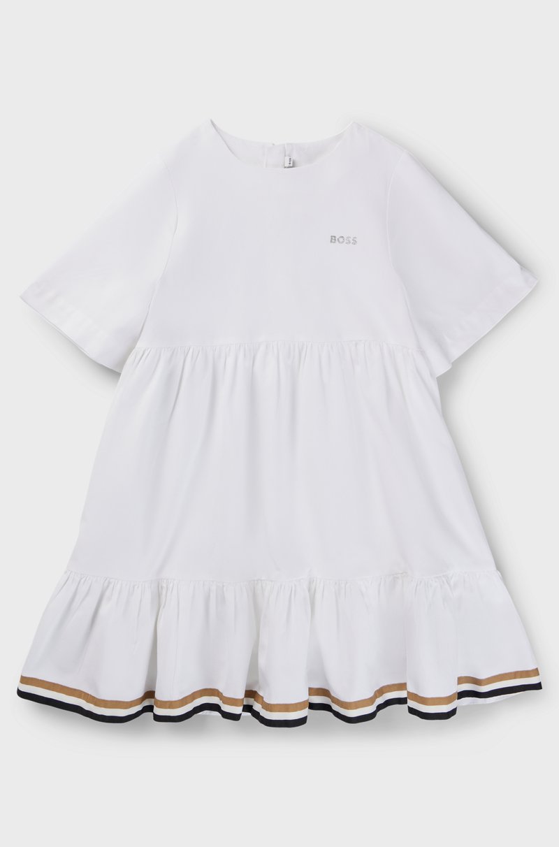 Hugo Boss Vestido Para Niñas Con Mangas Recortadas Rayas De La Marca Y Logo