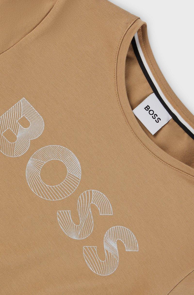 Hugo Boss Vestido Para Niñas En Algodón Elástico Con Logo Estampado Lustroso