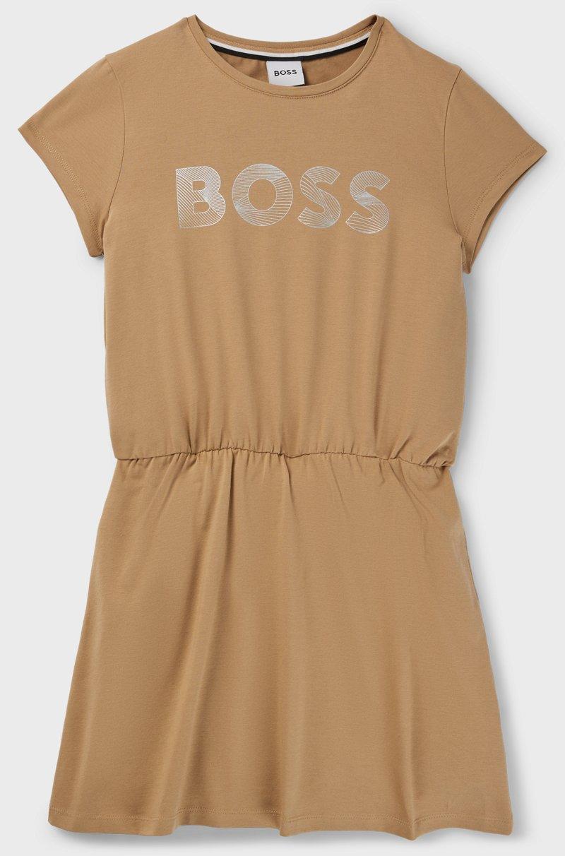 Hugo Boss Vestido Para Niñas En Algodón Elástico Con Logo Estampado Lustroso