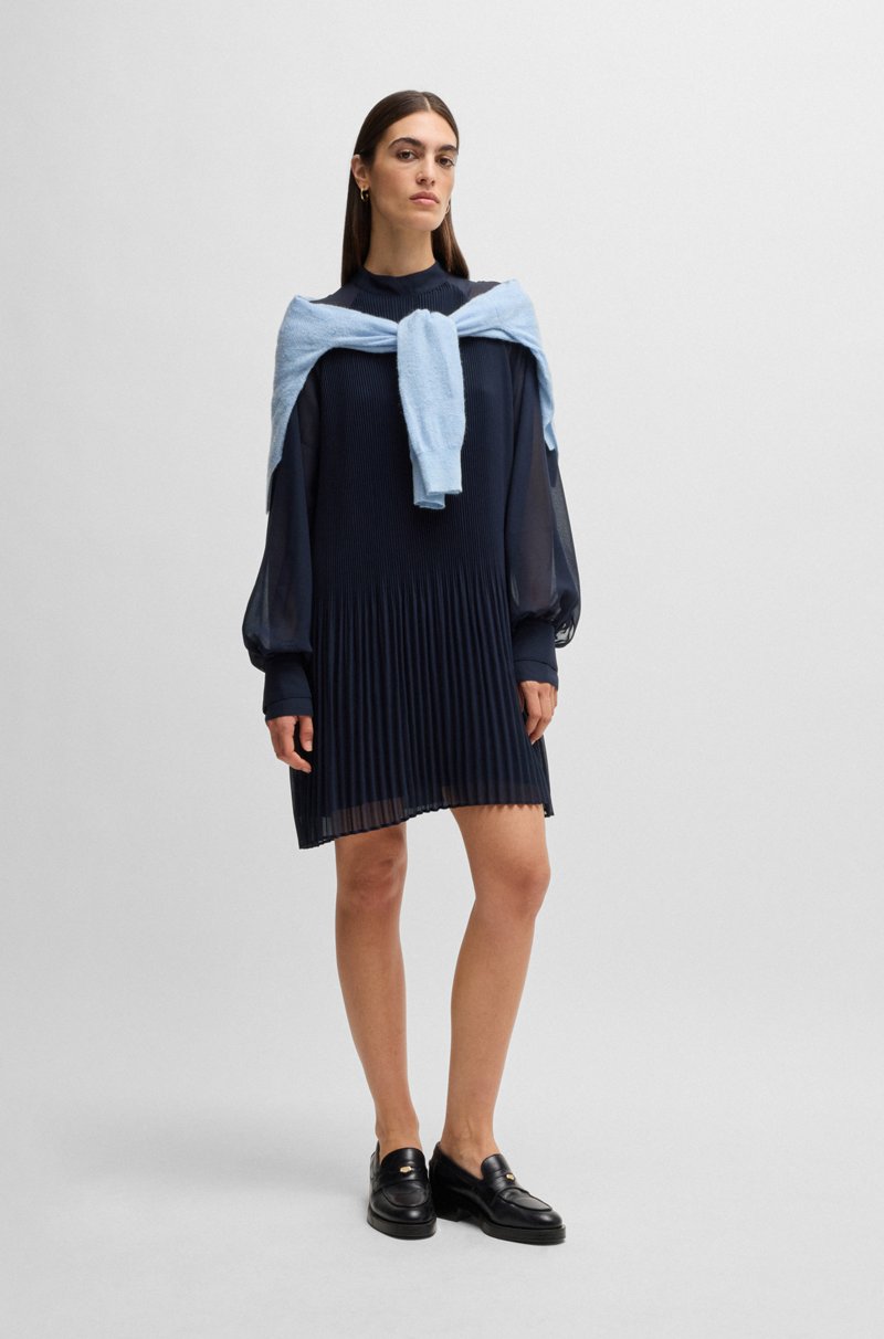 Hugo Boss Vestido Plisado De Cuello Alto Con Mangas Transparentes