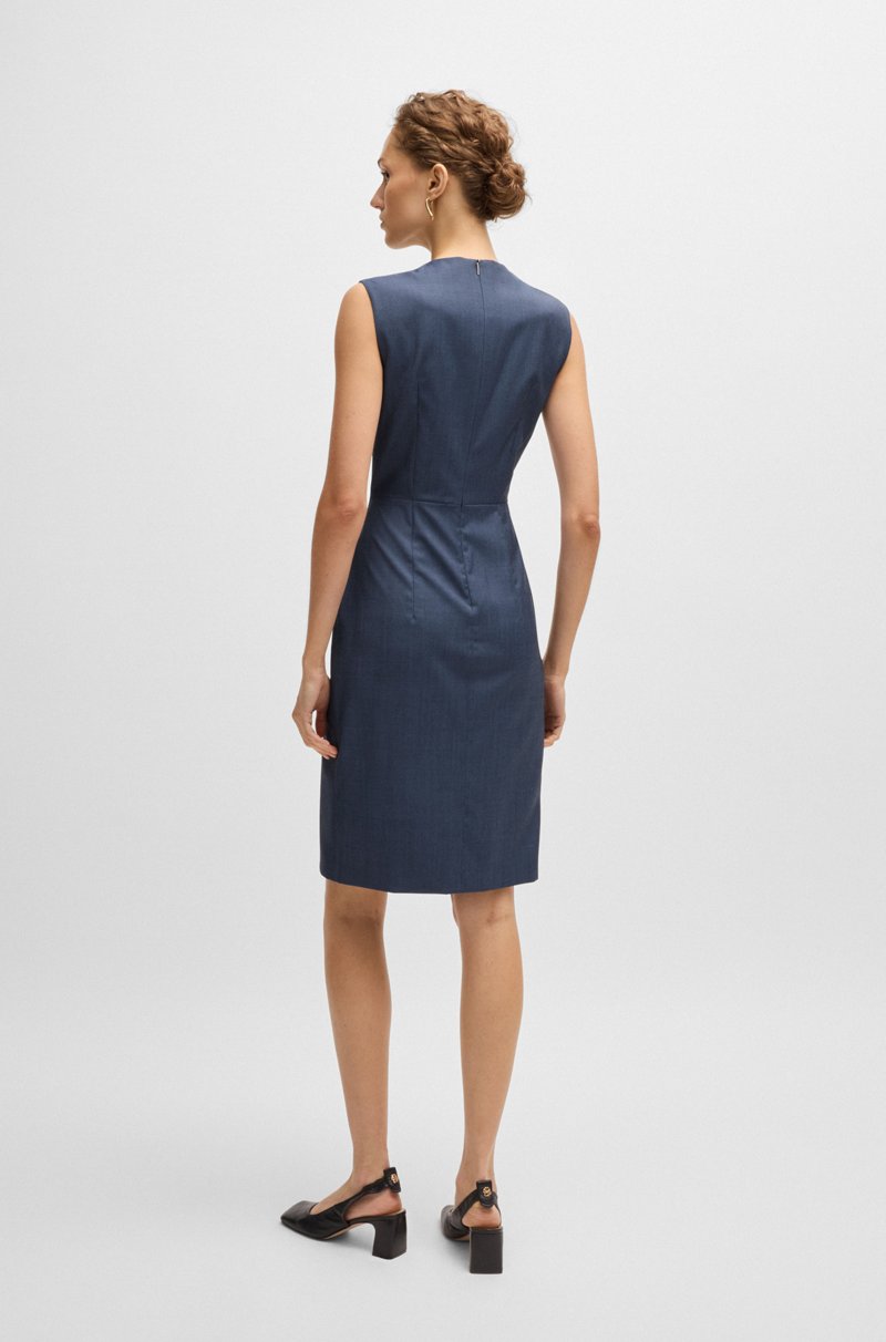Hugo Boss Vestido Recto De Lana Virgen Con Falda Cruzada