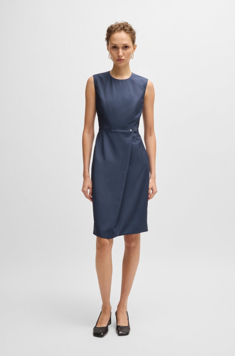 Hugo Boss Vestido Recto De Lana Virgen Con Falda Cruzada