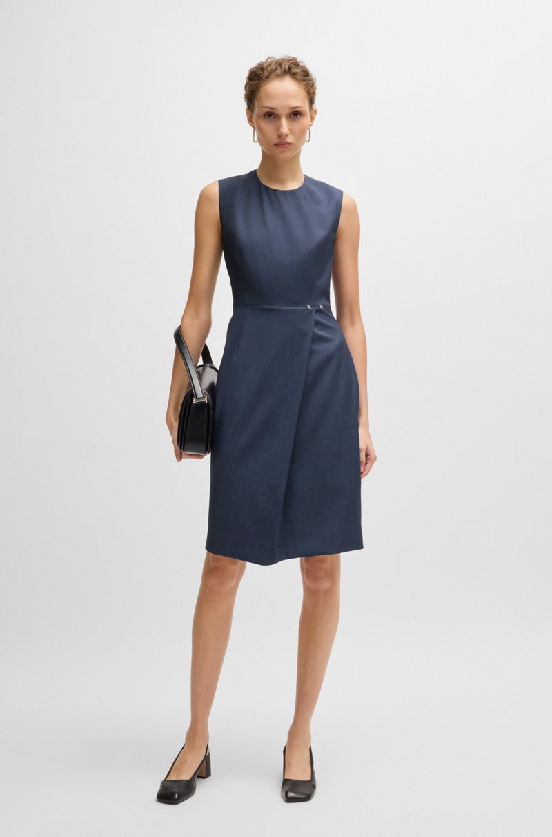 Hugo Boss Vestido recto de lana virgen con falda cruzada