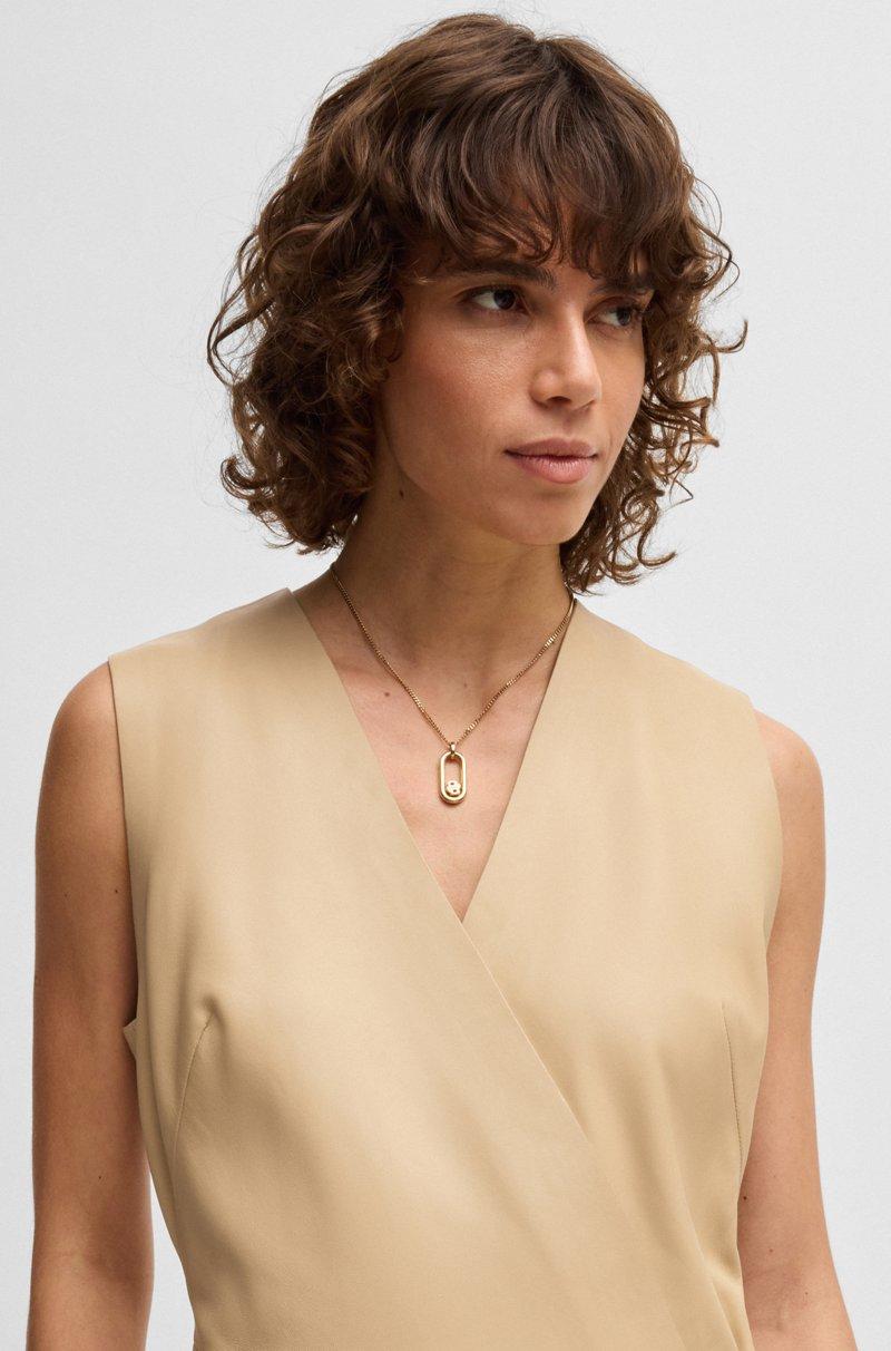 Hugo Boss Vestido Recto De Piel Con Parte Delantera Cruzada