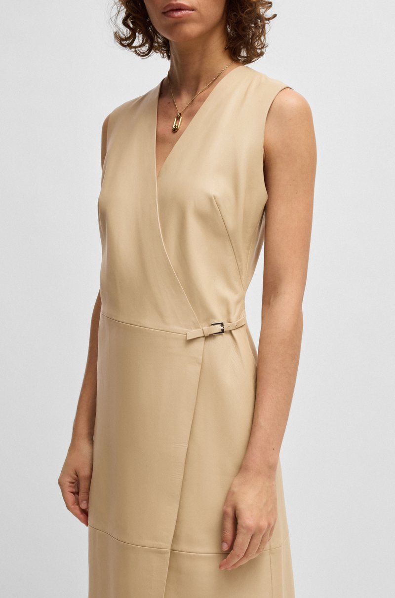 Hugo Boss Vestido Recto De Piel Con Parte Delantera Cruzada