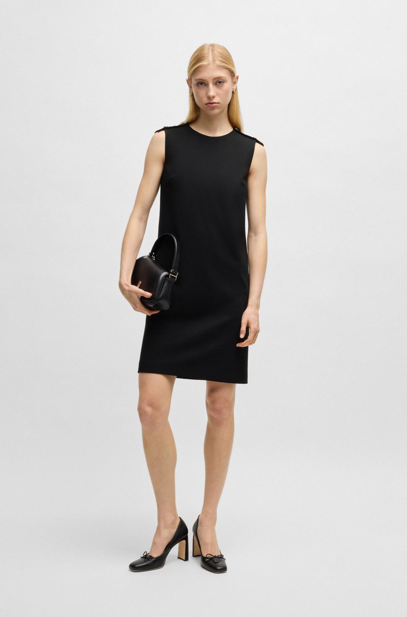 Hugo Boss Vestido recto de tejido elástico con botones en los hombros