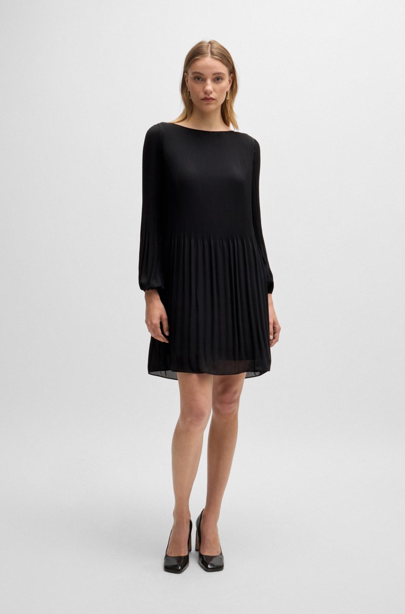 Hugo Boss Vestido Regular Fit Con Plisado Y Cuello Redondo