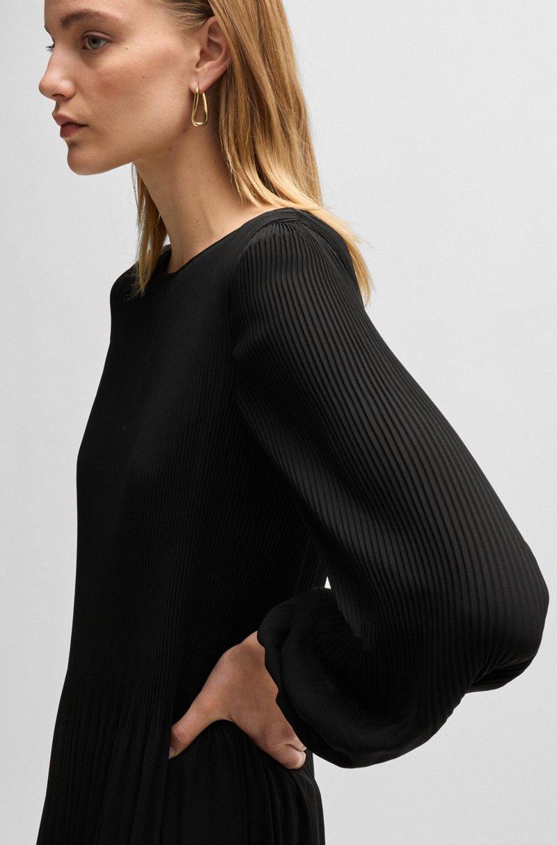 Hugo Boss Vestido Regular Fit Con Plisado Y Cuello Redondo