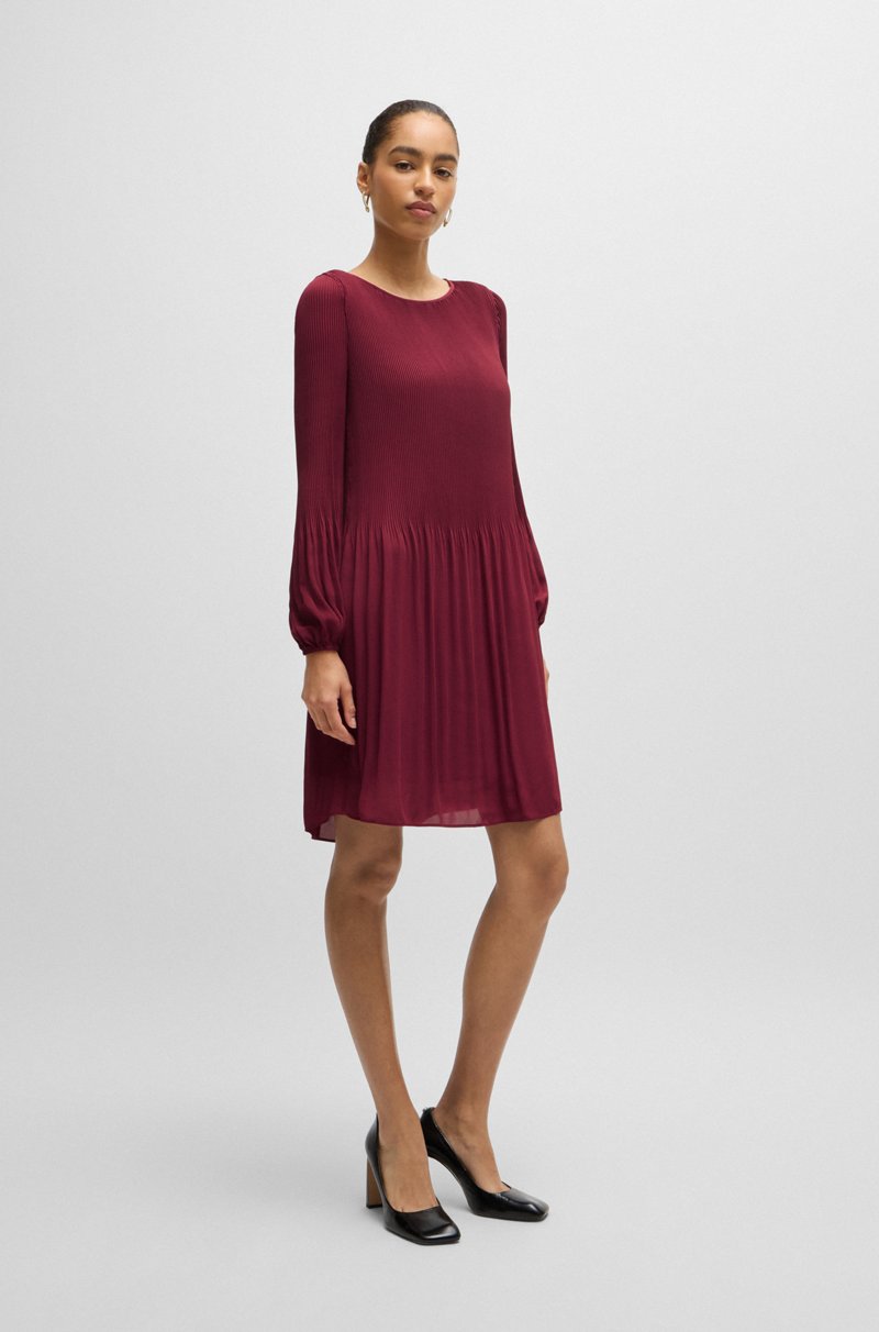 Hugo Boss Vestido Regular Fit Con Plisado Y Cuello Redondo