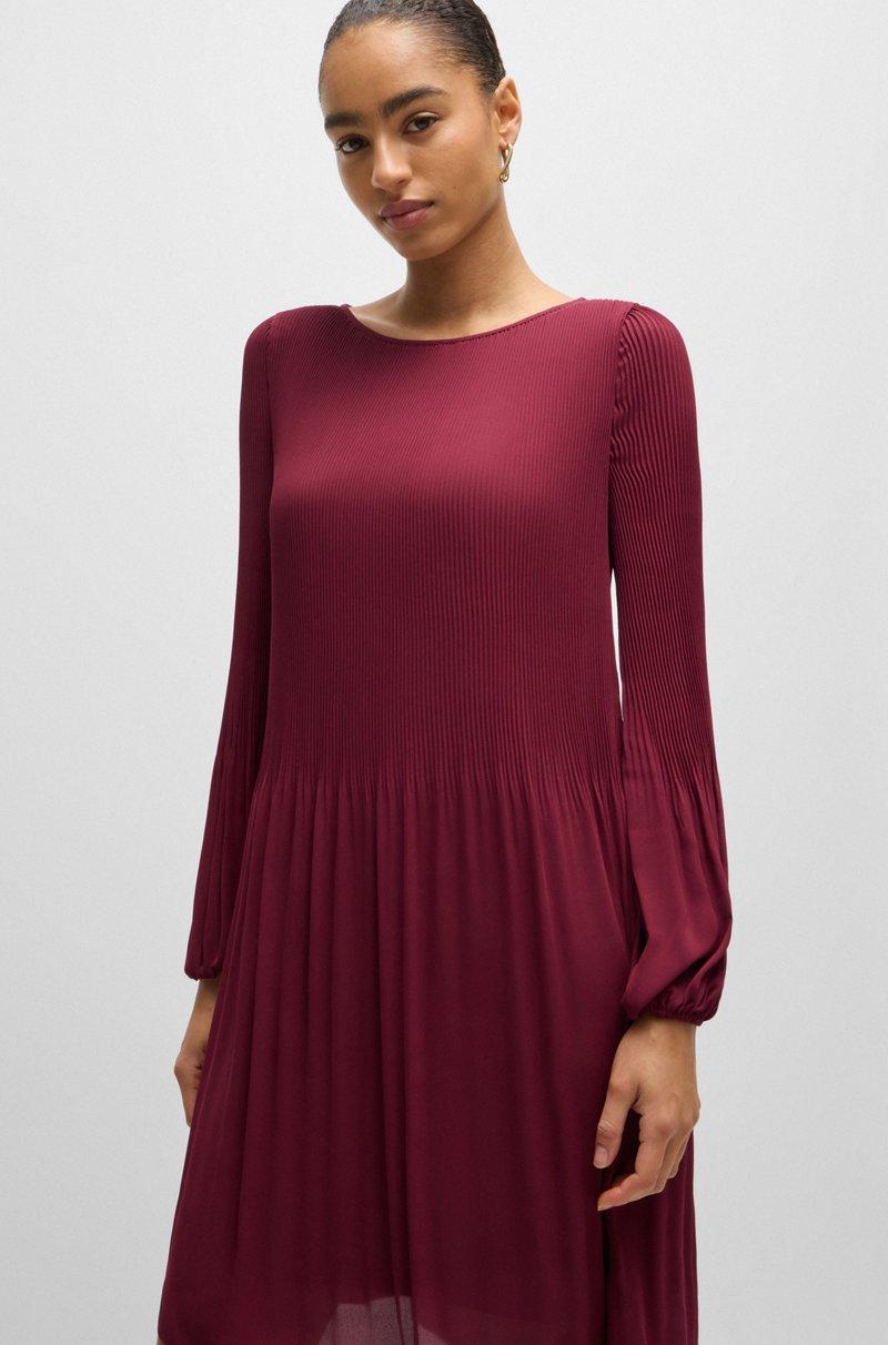 Hugo Boss Vestido Regular Fit Con Plisado Y Cuello Redondo