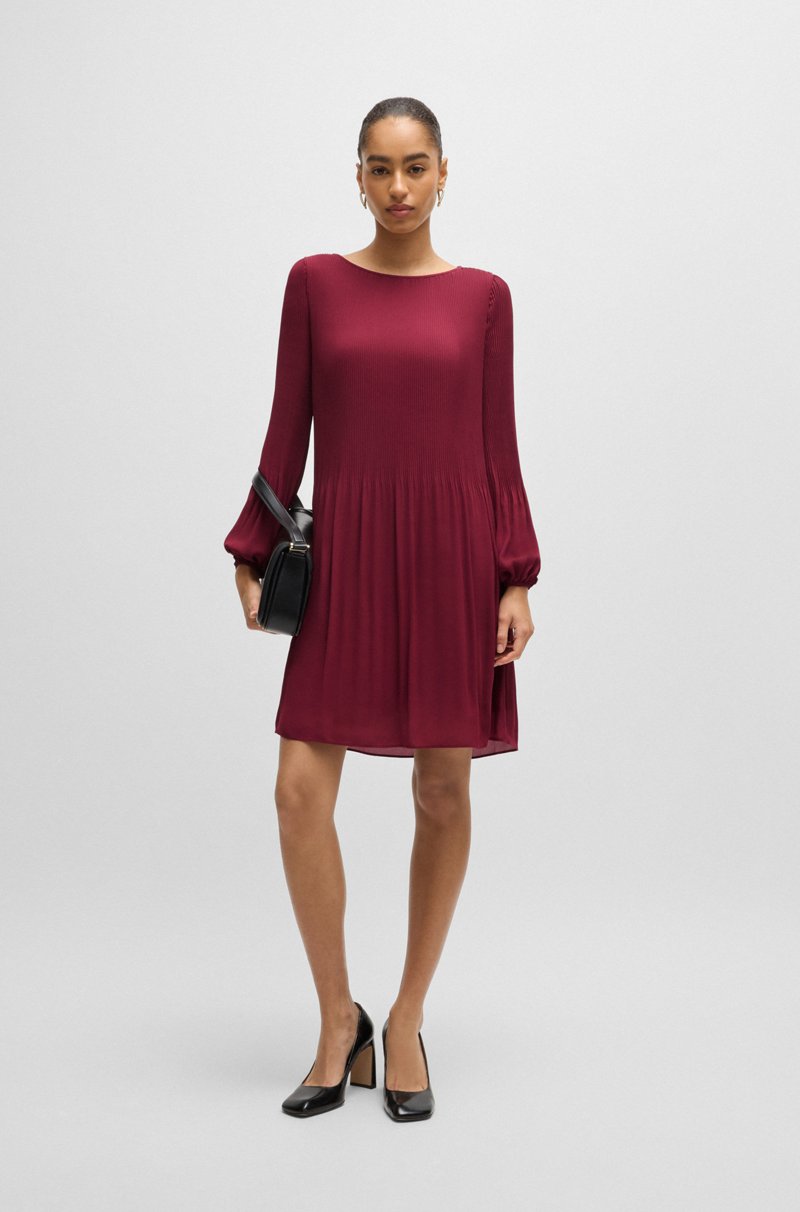 Hugo Boss Vestido regular fit con plisado y cuello redondo