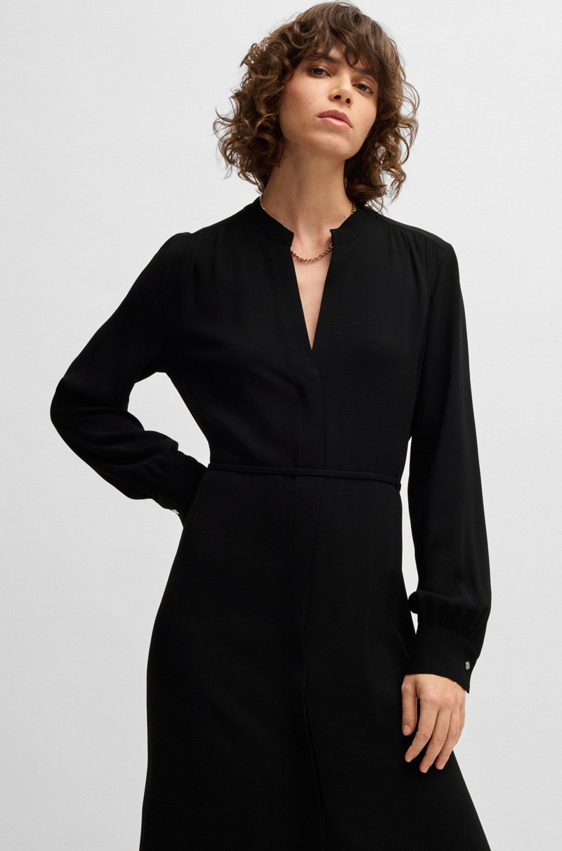 Hugo Boss Vestido Sin Cuello Con Cinturón Escote En Pico Y Puños Abotonados