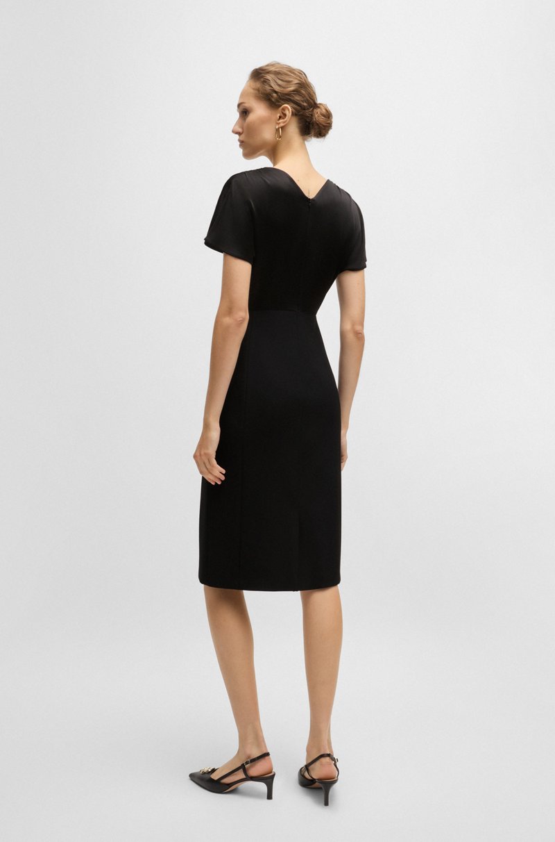 Hugo Boss Vestido Slim Fit De Mezcla De Materiales Con Escote En Pico