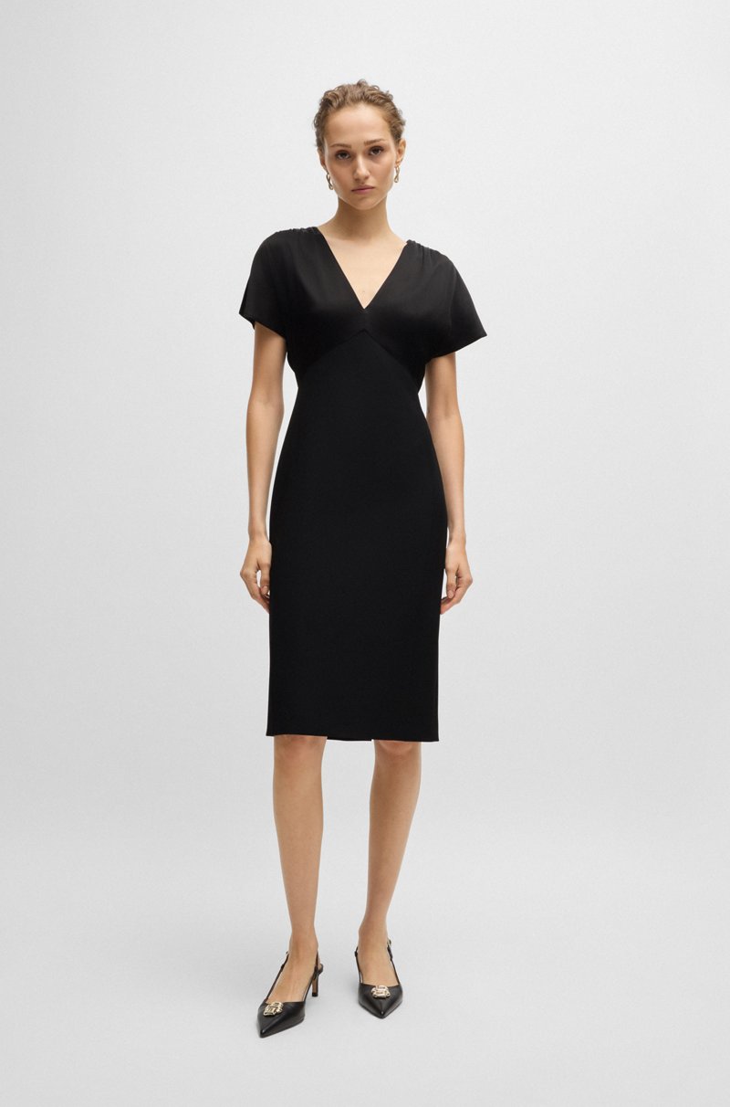 Hugo Boss Vestido Slim Fit De Mezcla De Materiales Con Escote En Pico