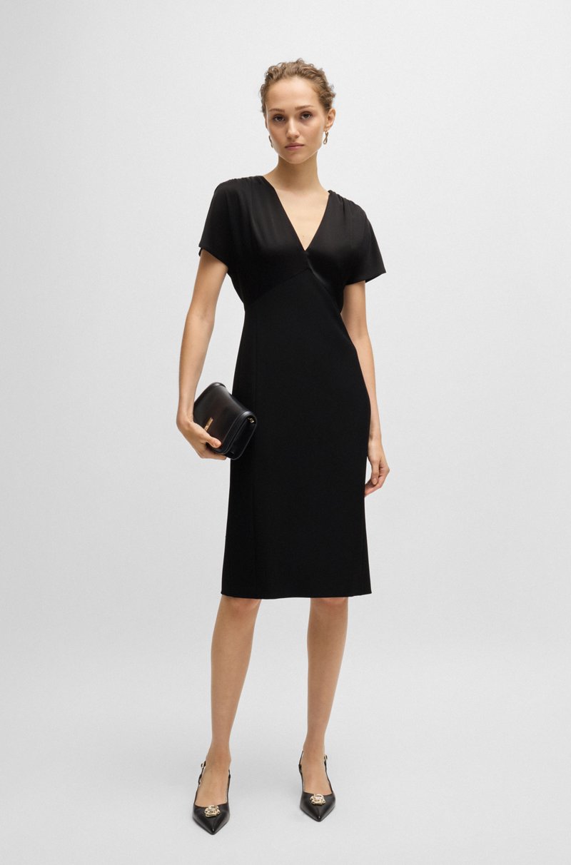 Hugo Boss Vestido slim fit de mezcla de materiales con escote en pico