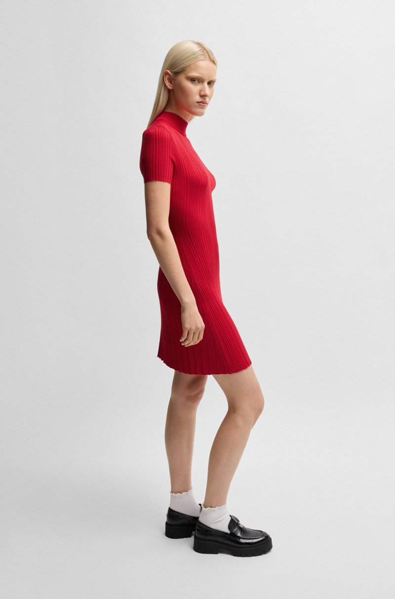 Hugo Boss Vestido Slim Fit En Crepé De Canalé Irregular