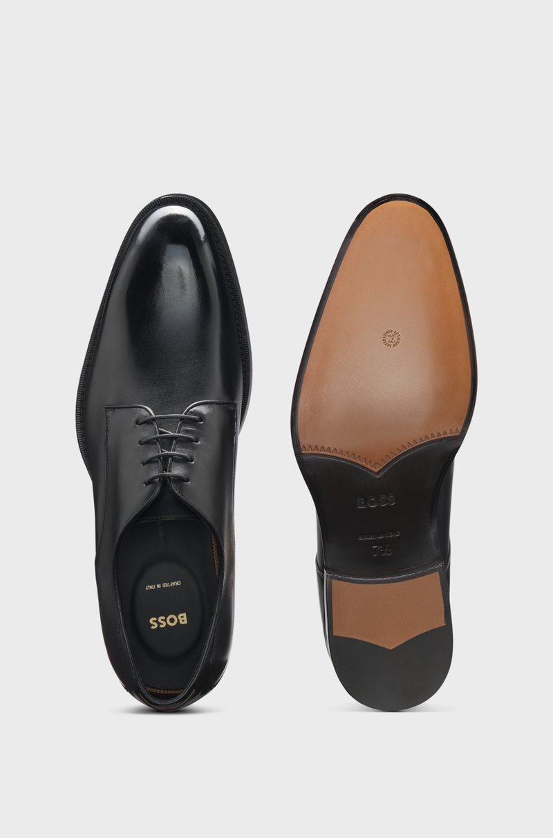 Hugo Boss Zapatos Derby De Piel Bruñida Con Detalles De Costuras