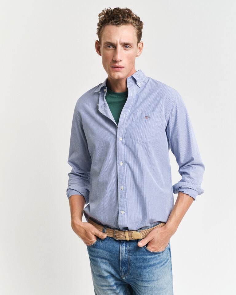 Gant Camisa de popelina clásica a rayas finas Regular Fit