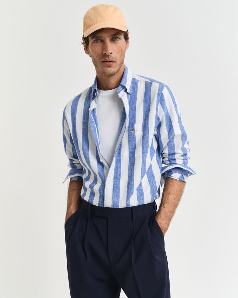 Gant Camisa Regular Fit de lino y algodón a rayas llamativas