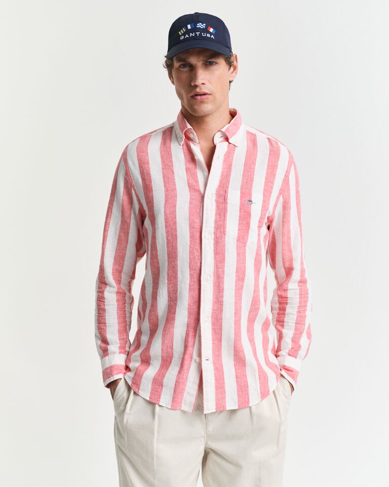 Gant Camisa Regular Fit de lino y algodón a rayas llamativas