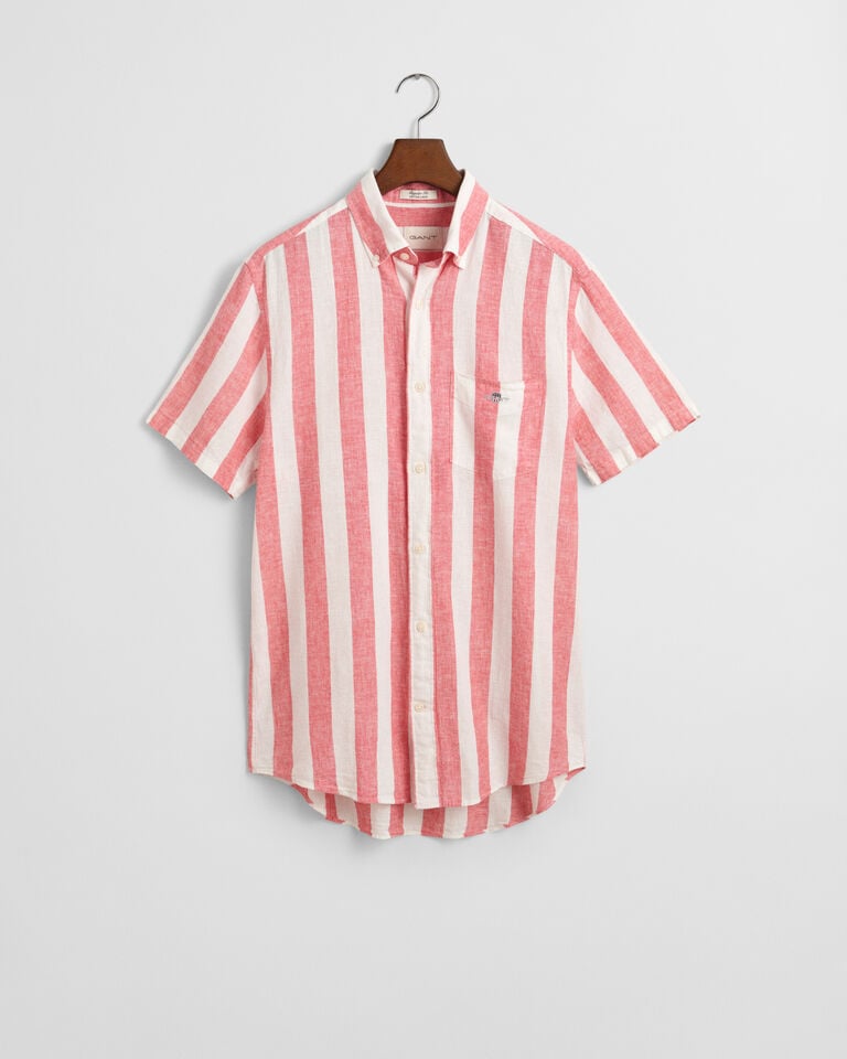 Gant Camisa Regular Fit de manga corta a rayas en algodón y lino