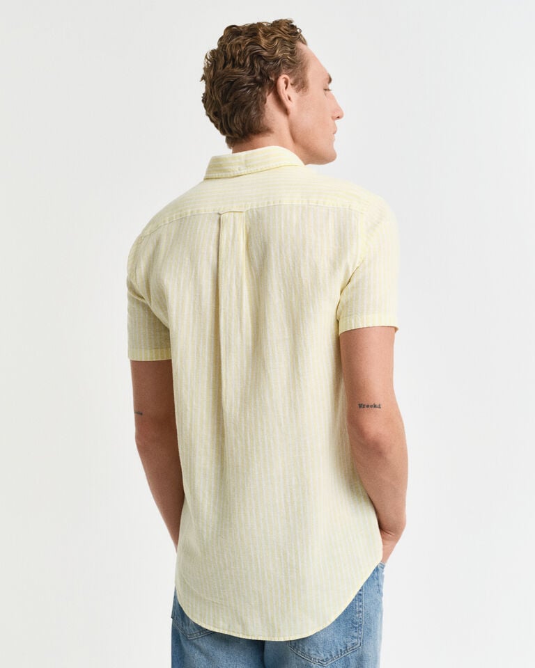 Gant Camisa Regular Fit De Manga Corta A Rayas En Algodón Y Lino