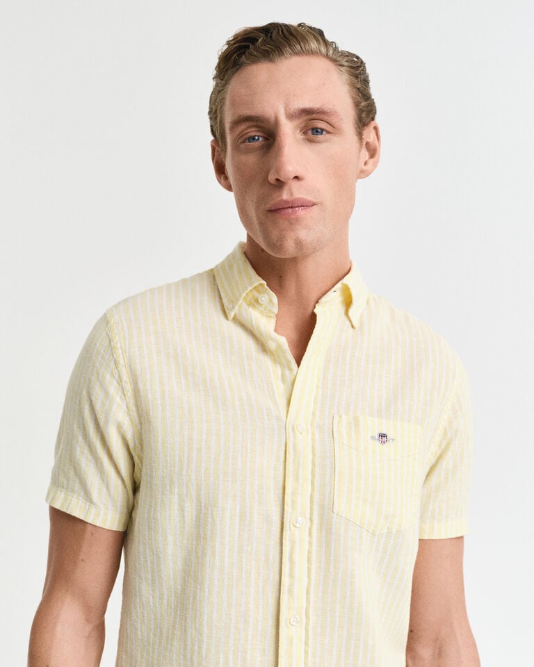 Gant Camisa Regular Fit De Manga Corta A Rayas En Algodón Y Lino