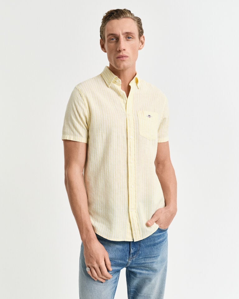 Gant Camisa Regular Fit de manga corta a rayas en algodón y lino