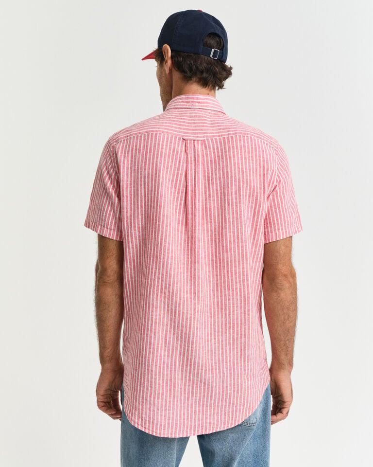 Gant Camisa Regular Fit De Manga Corta A Rayas En Algodón Y Lino