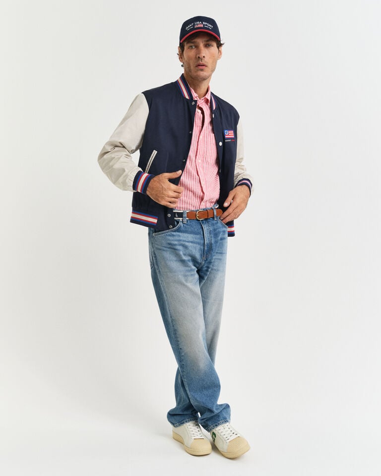 Gant Camisa Regular Fit De Manga Corta A Rayas En Algodón Y Lino