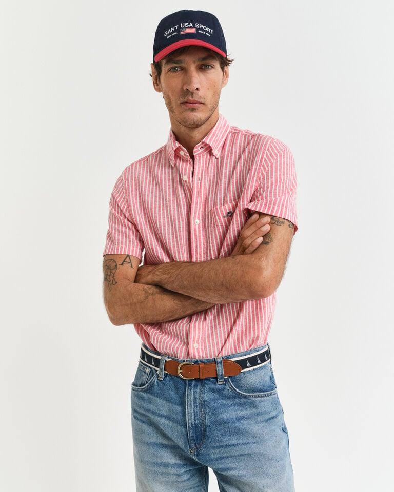 Gant Camisa Regular Fit de manga corta a rayas en algodón y lino