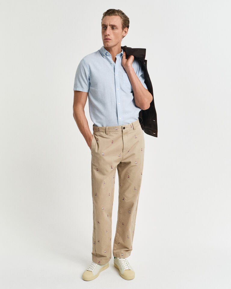 Gant Camisa Regular Fit De Manga Corta En Algodón Y Lino