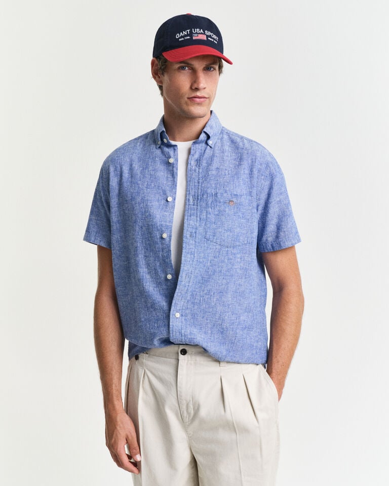 Gant Camisa Regular Fit de manga corta en algodón y lino