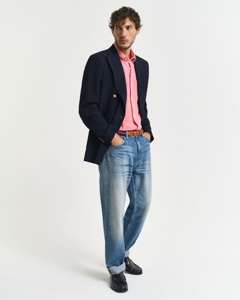 Gant Camisa Regular Fit De Manga Corta En Algodón Y Lino