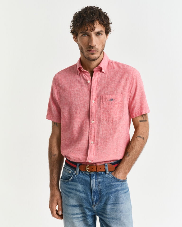Gant Camisa Regular Fit de manga corta en algodón y lino