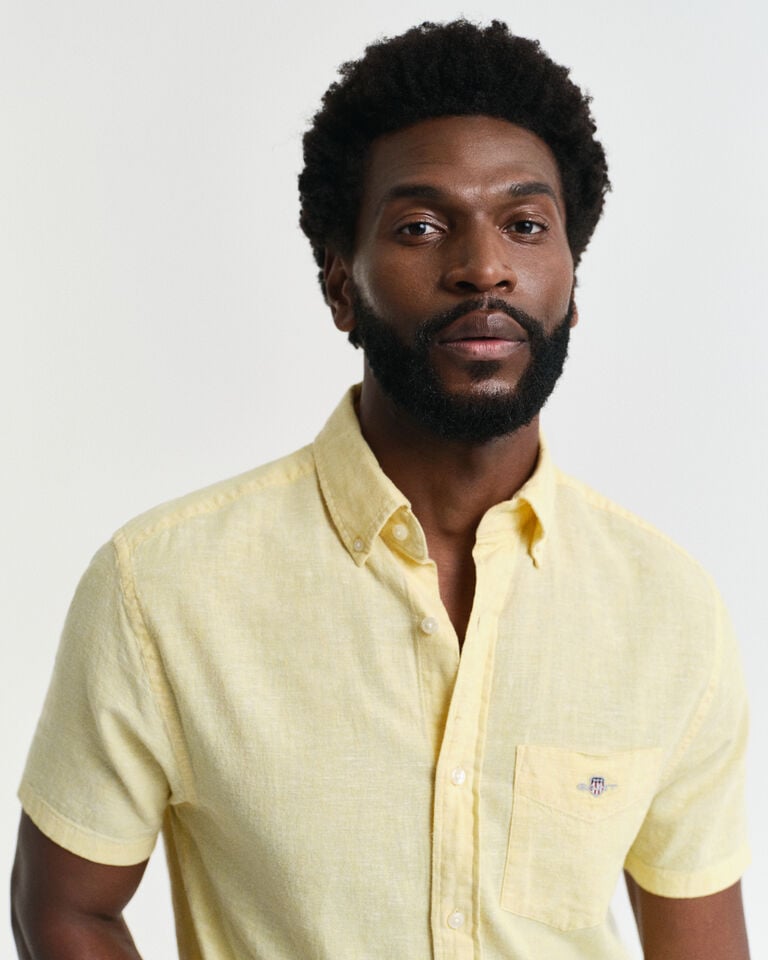 Gant Camisa Regular Fit De Manga Corta En Algodón Y Lino